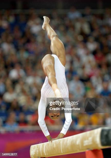 Gabrielle Douglas of the United States competes during the Artistic Gymnastics Women's Beam final on Day 11 of the London 2012 Olympic Games at North...