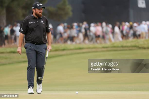 Shane Lowry of Ireland reacts to his shot on the first hole during the final round of the 123rd U.S. Open Championship at The Los Angeles Country...