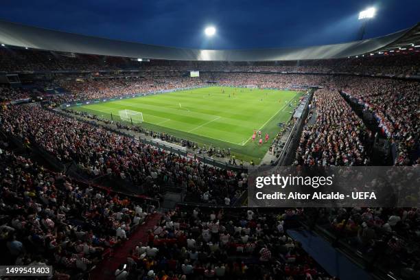 General view inside the stadium during the UEFA Nations League 2022/23 final match between Croatia and Spain at De Kuip on June 18, 2023 in...
