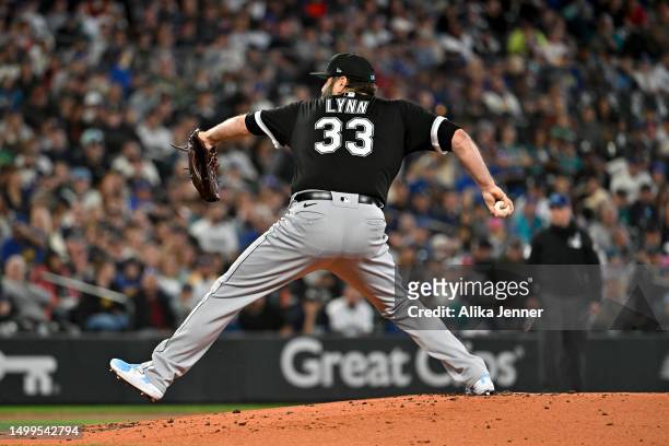 Lance Lynn of the Chicago White Sox throws a pitch during the first inning against the Seattle Mariners at T-Mobile Park on June 18, 2023 in Seattle,...