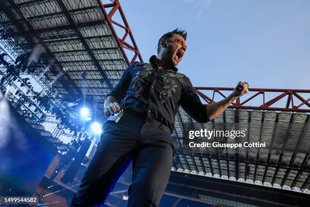 Italian singer-songwriter, lyricist and record producer Tiziano Ferro performs during the TZN 2023 Tour at Stadio San Siro on June 18, 2023 in Milan,...