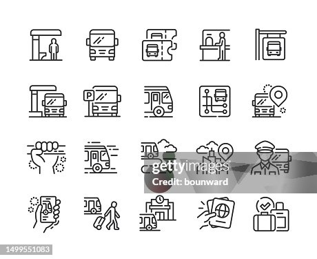 Bus station line icons. Pixel perfect. Editable stroke. Bus station line icons. Pixel perfect. Editable stroke.