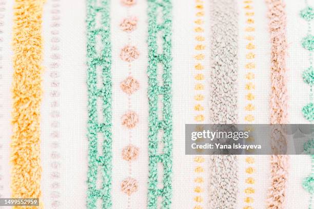 fluffy close-up of a multicolor cotton fabric - baby blanket stock pictures, royalty-free photos & images