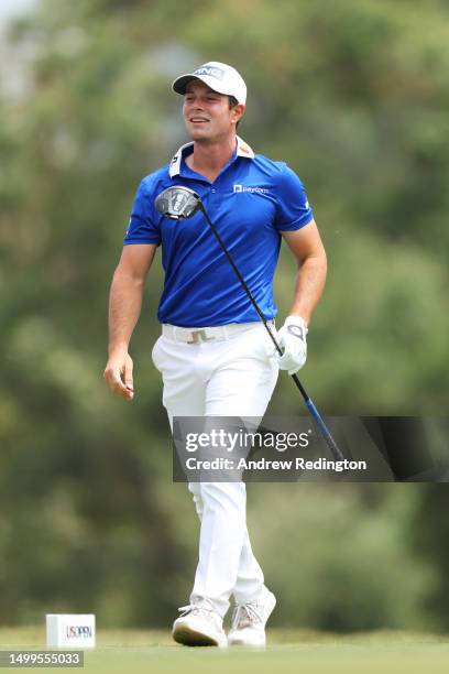 Viktor Hovland of Norway walks from the fifth tee during the final round of the 123rd U.S. Open Championship at The Los Angeles Country Club on June...