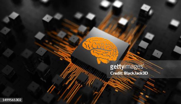 brain. artificial intelligence. hot computer chip concept - innovation illustration stock pictures, royalty-free photos & images