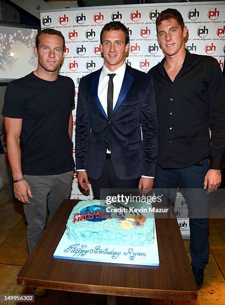 Brendan Hansen, Ryan Lochte and Peter Vanderkaay attend Arluck Promotions and Wright Entertainment & Sport present their athlete celebration party at...