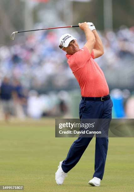 Padraig Harrington of Ireland plays his second shot on the first hole during the final round of the 123rd U.S. Open Championship at The Los Angeles...