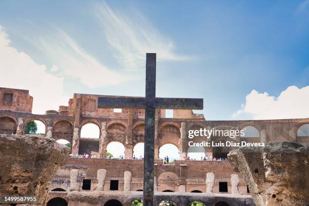 inside of the colosseum, rome, italy. - christianity stock pictures, royalty-free photos & images