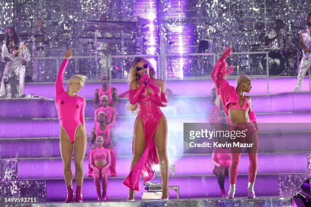 Beyoncé performs onstage during the “RENAISSANCE WORLD TOUR” at Johan Cruijff Arena on June 18, 2023 in Amsterdam, Netherlands. Beyoncé wore her own...