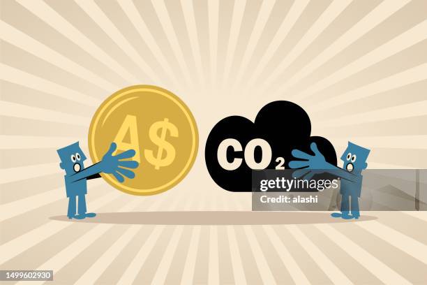 two people are trading carbon, the concept of carbon tax, net zero, cap and trade, carbon offset, emission reduction, exhaust emissions, and environmental protection - ticket number stock illustrations