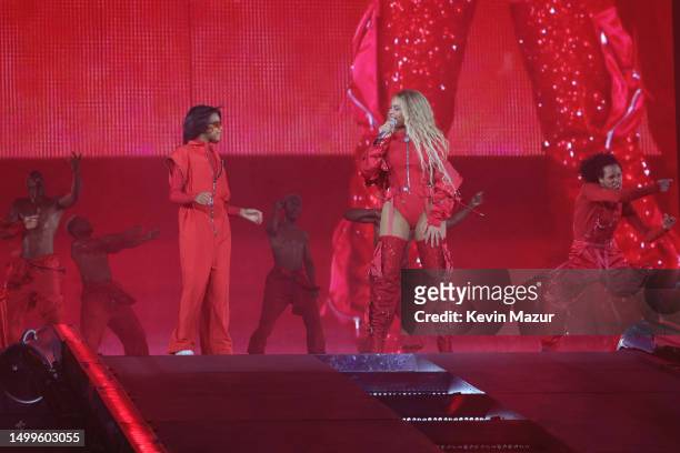 Blue Ivy and Beyoncé perform onstage during the “RENAISSANCE WORLD TOUR” at Johan Cruijff Arena on June 18, 2023 in Amsterdam, Netherlands.