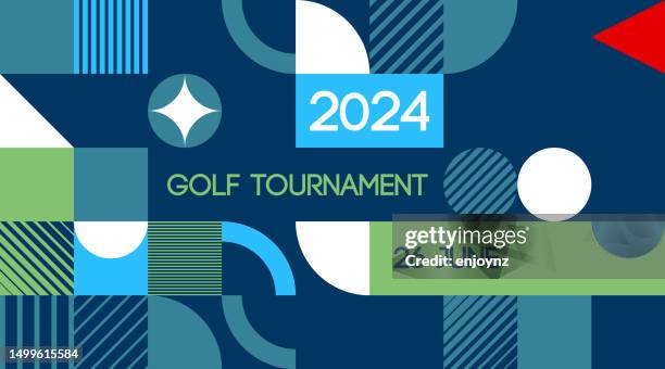 ilustrações de stock, clip art, desenhos animados e ícones de blue retro golf poster - green de golf