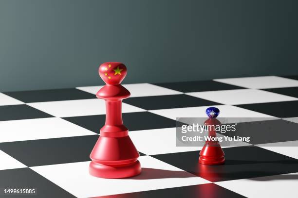 china vs taiwan (chinese taipei)  flag in chess piece , 3d render - chess icon stock pictures, royalty-free photos & images