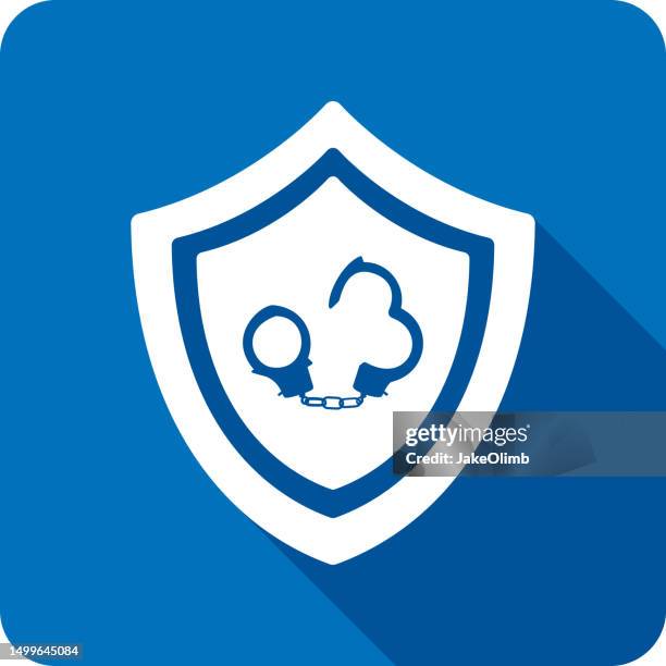 shield handcuffs icon silhouette - prisoner release stock illustrations