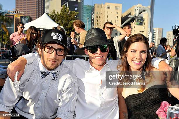 The cast of "Nitro Circus The Movie 3D" attends an autograph signing and press event at L.A. LIVE on August 7, 2012 in Los Angeles, California.