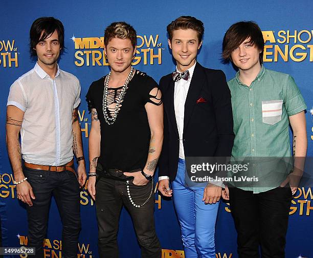 Ian Keaggy, Nash Overstreet, Ryan Follese and Jamie Follese of Hot Chelle Rae attend the MDA Labor Day Telethon at CBS Studios on August 7, 2012 in...