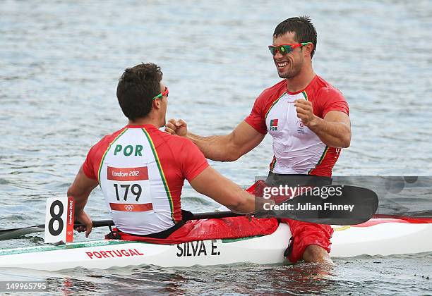 Emanuel Silva and Fernando Pimenta of Portugal celebrate during the Men's Kayak Double 1000m Canoe Sprint Finals on Day 12 of the London 2012 Olympic...