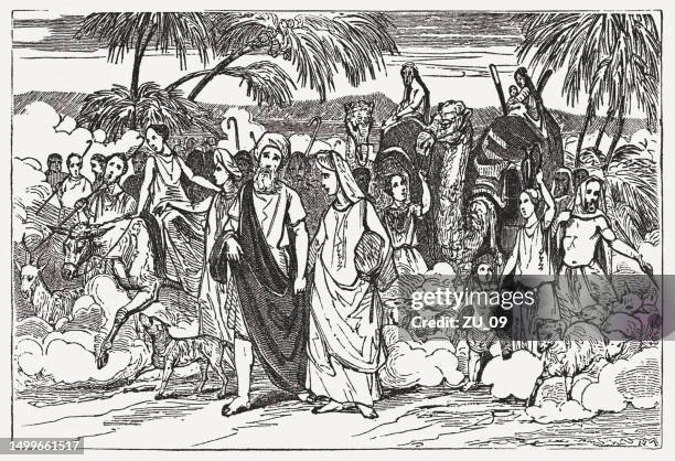 abram's exodus to canaan (genesis 12), wood engraving, published 1835 - canaan a stock illustrations