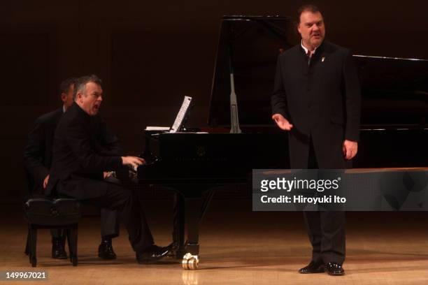 The bass-baritone Bryn Terfel, accompanied by Malcolm Martimeau on piano, performing at Carnegie Hall on Wednesday night, November 17, 2010.They...