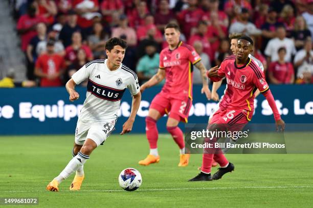 Alessandro Schopf of Vancouver Whitecaps FC with the ball during a game between Vancouver Whitecaps and St. Louis City SC at CITYPARK on May 27, 2023...