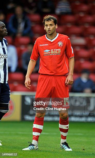 Ben Purkiss of Walsall during the pre season friendly match between Walsall and West Bromwich Albion at the Banks's Stadium on August 7, 2012 in...