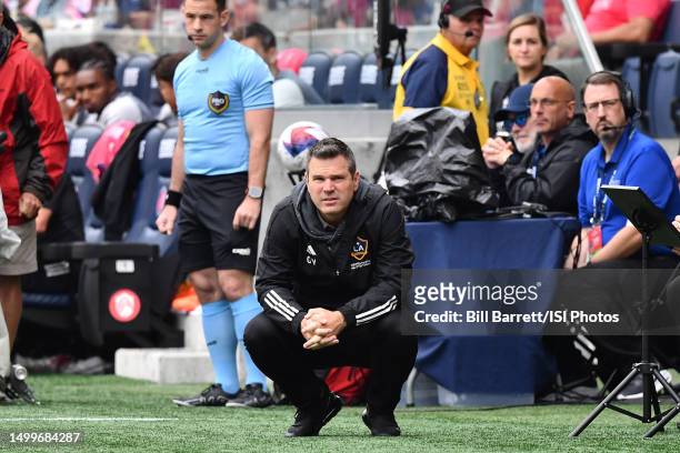 Greg Vanney Head Coach of LA Galaxy watches the play during a game between Los Angeles Galaxy and St. Louis City SC at CITYPARK on June 11, 2023 in...