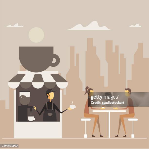 barista making coffee for customers at cafe - distillery still stock illustrations