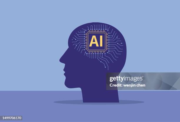 big head and artificial intelligence chip - skin under microscope stock illustrations