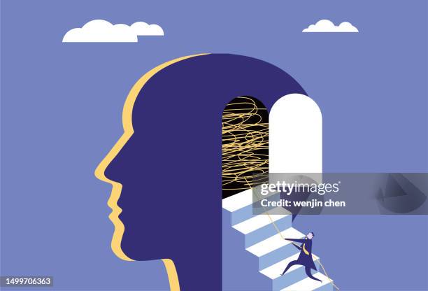 stockillustraties, clipart, cartoons en iconen met business man helping brain to clear thoughts - beslissingen