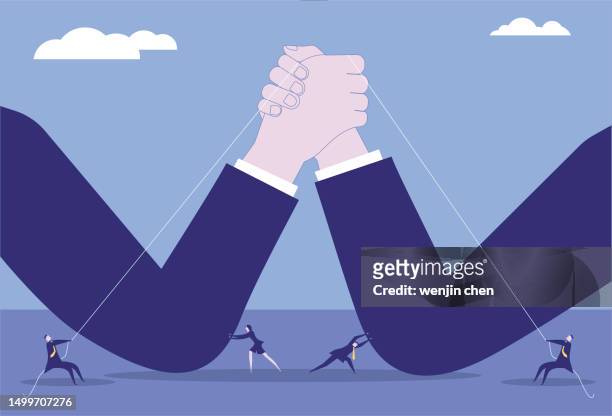 people use rope to pull away hands in arm wrestling competition - conflict stock illustrations
