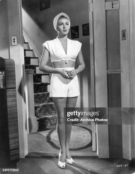 Lana Turner at doorway in a scene from the film 'The Postman Always Rings Twice', 1946.