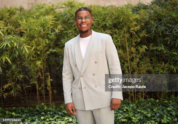 John Boyega is seen arriving at the Giorgio Armani Spring/Summer 2024 fashion show during the Milan Fashion Week menswear spring/summer 2024 on June...