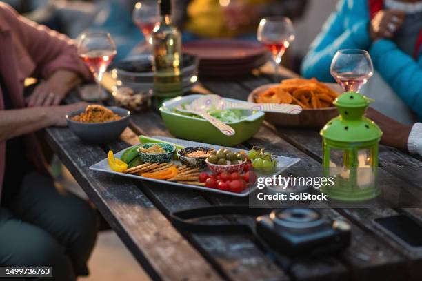 picnic table ready - outdoor dining stock pictures, royalty-free photos & images