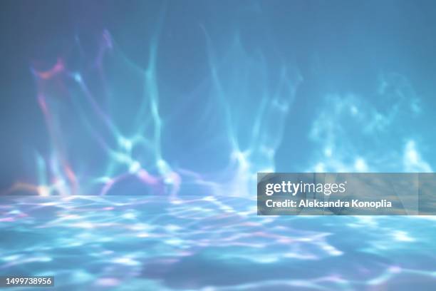empty underwater background - green, blue, teal  3d stage with light refraction effect through water waves texture - scène sous l'eau photos et images de collection
