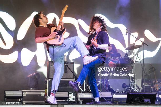 Christopher Vanderkooy and Neil Smith of Peach Pit perform duing 2023 Bonnaroo Music & Arts Festival on June 18, 2023 in Manchester, Tennessee.