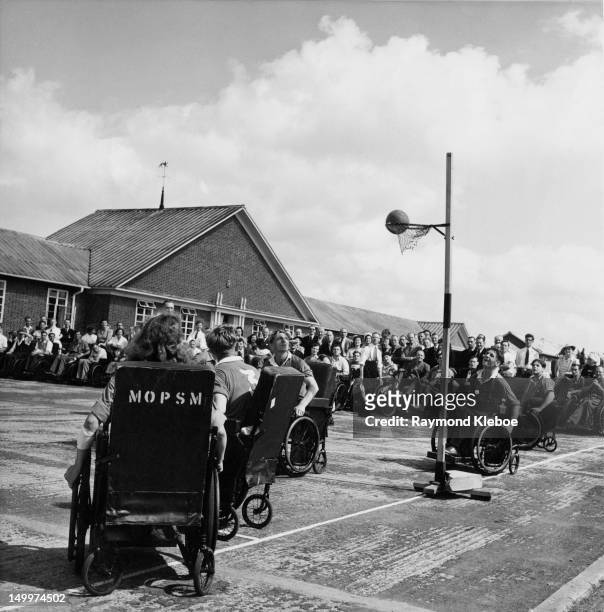 Game of netball at the Ministry of Pensions Spinal Centre at Stoke Mandeville Hospital, Buckinghamshire, UK, 1949. Original Publication : Picture...