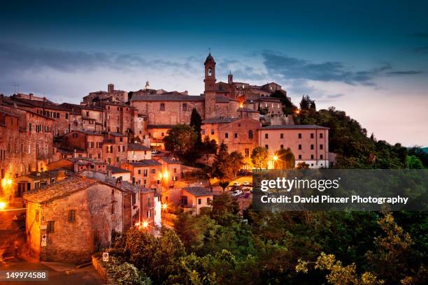 montepulciano during blue hour - montepulciano stock pictures, royalty-free photos & images