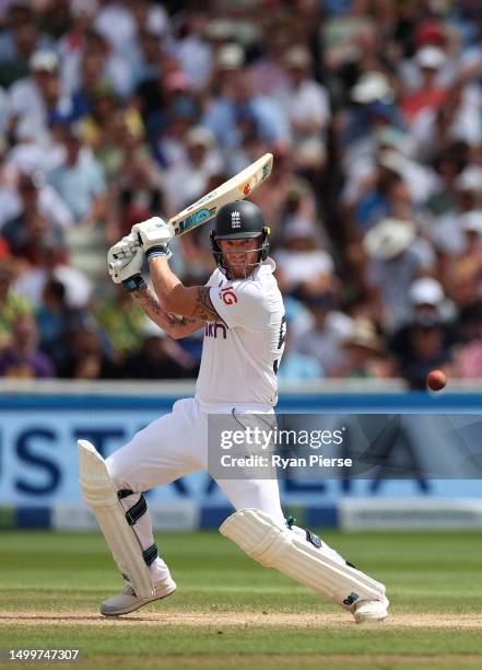 Ben Stokes of England bats during Day Four of the LV= Insurance Ashes 1st Test match between England and Australia at Edgbaston on June 19, 2023 in...