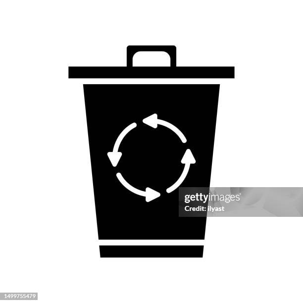 recycle waste black line & fill vector icon - refill stock illustrations