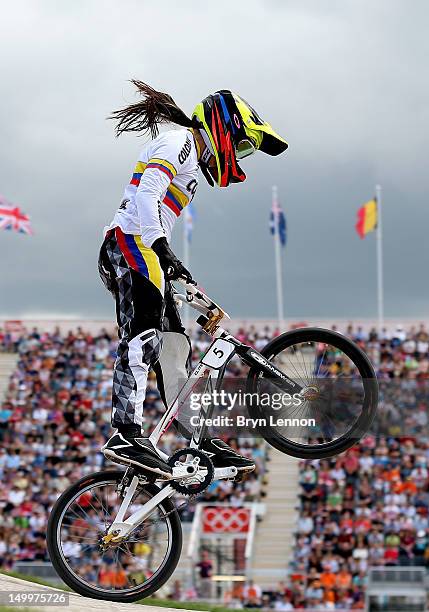 Mariana Pajon of Colombia on Day 12 of the London 2012 Olympic Games at BMX Track on August 8, 2012 in London, England.