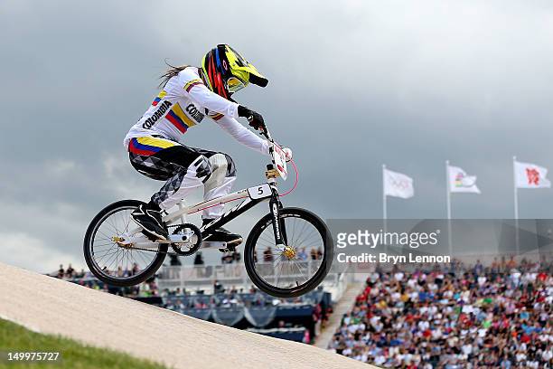 Mariana Pajon of Colombia on Day 12 of the London 2012 Olympic Games at BMX Track on August 8, 2012 in London, England.