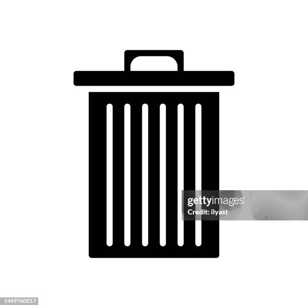 trash can black line & fill vector icon - biodegradable plastic stock illustrations