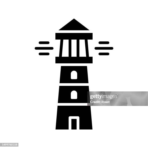 guiding light black line & fill vector icon - lighthouse beacon stock illustrations