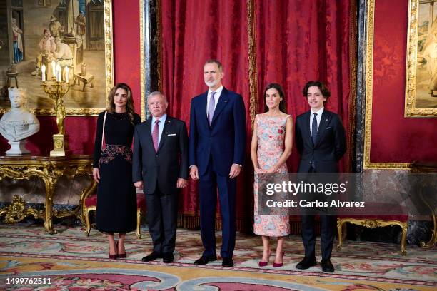 King Felipe VI of Spain and Queen Letizia of Spain receive King Abdullah II of Jordan , Queen Rania of Jordan and Prince Hashem of Jordan for a lunch...