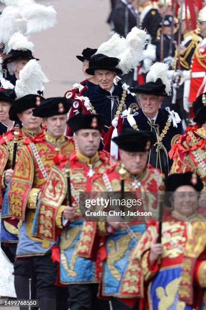 Former Prime Minister, Sir Tony Blair arrives at the Order Of The Garter Service at Windsor Castle on June 19, 2023 in Windsor, England. The Order of...