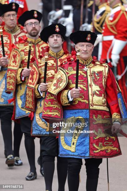 Herald, Alastair Bruce of Crionaich arrives at the Order Of The Garter Service at Windsor Castle on June 19, 2023 in Windsor, England. The Order of...