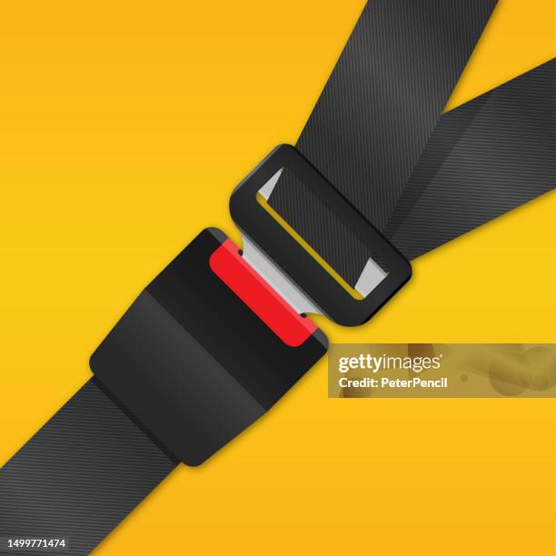 illustrazioni stock, clip art, cartoni animati e icone di tendenza di cintura di sicurezza del passeggero. bloccato con chiusura e cinturino nero su sfondo giallo. illustrazione vettoriale - cintura di sicurezza