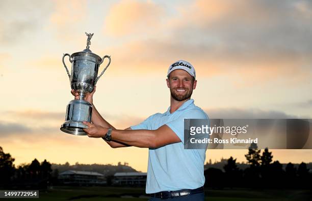 Wyndham Clark of the United States poses with the trophy after winning the 123rd U.S. Open Championship at The Los Angeles Country Club on June 18,...