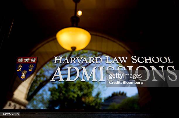 The admissions office for Harvard University Law School stands in Cambridge, Massachusetts, U.S., on Monday, Aug. 6, 2012. Harvard University, an...