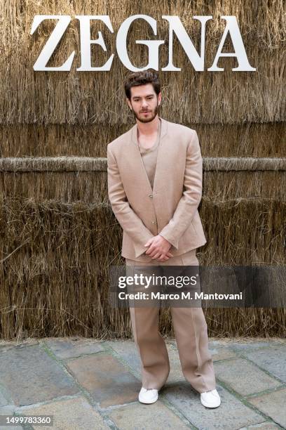 Andrew Garfield is seen on the front row at the Zegna Spring/Summer 2024 fashion show during the Milan Fashion Week menswear spring/summer 2024 on...